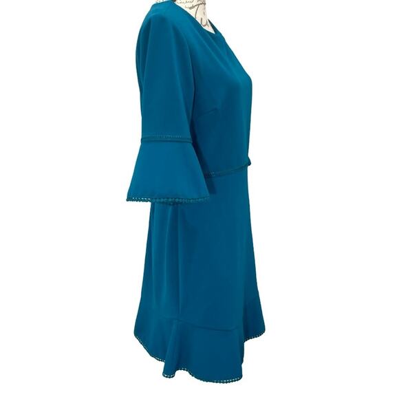 Betsey Johnson Women’s Teal A-line Dress Eyelet Trim Bell Sleeves Size 8 - Picture 4 of 10